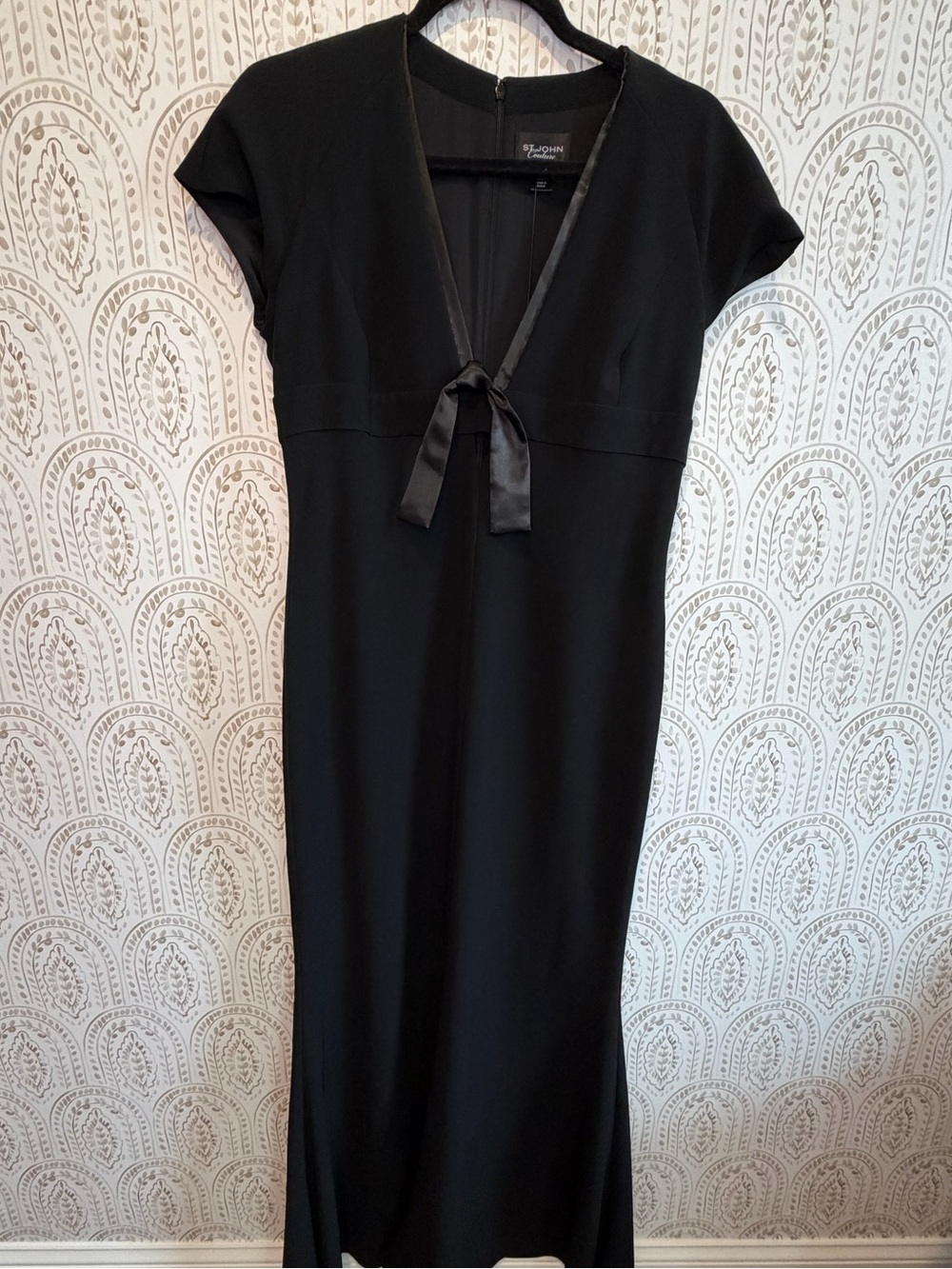 St John Couture Black Formal Evening Dress Satin Bow Detail Size 10 NWT Read - Picture 2 of 12